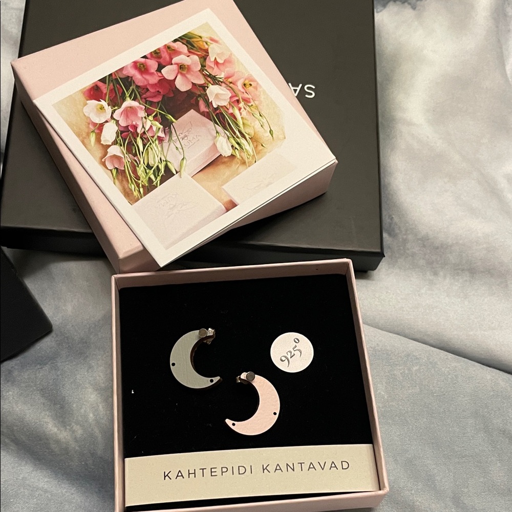 Elegant Silver and Pink Crescent Earrings